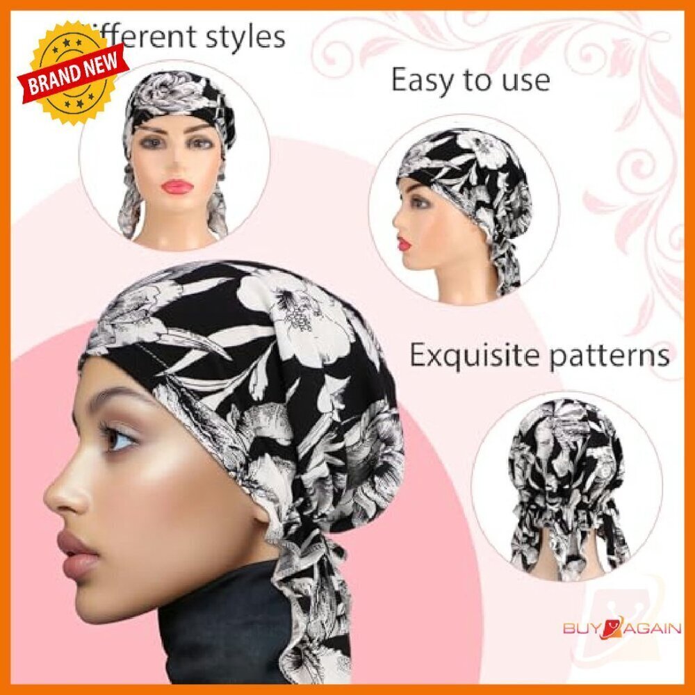 6-Pack Pre-Tied Chemo Headwear Turbans, Stretch Polyester, One Size - Picture 5 of 8
